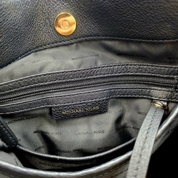 Michael Kors Black Pebbled Leather Goldtone Chain Handles Studded Satchel - Picture 12 of 12